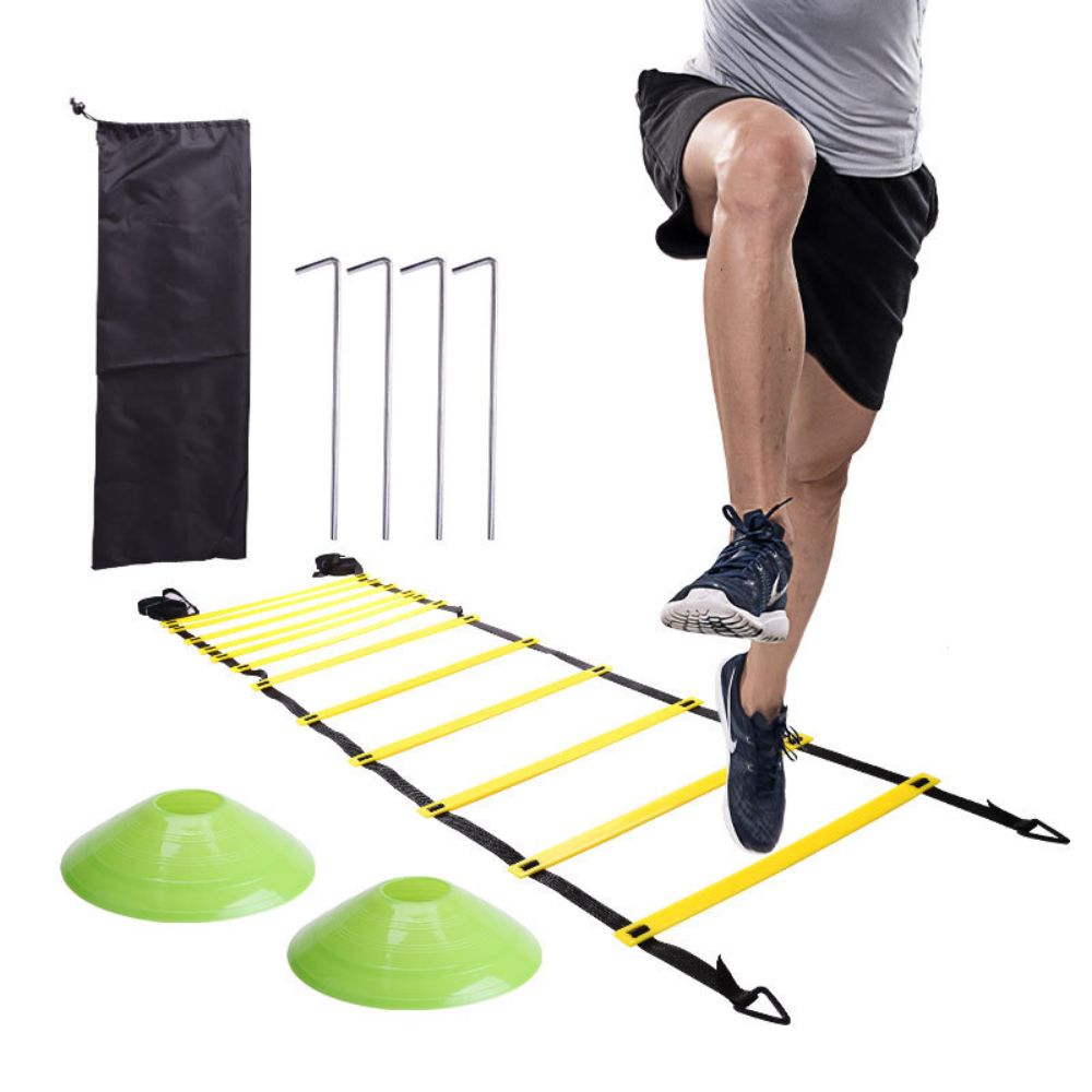 Online Fitness Depot football speed and agility training set with ladders, cones, and parachute for soccer training drills.
