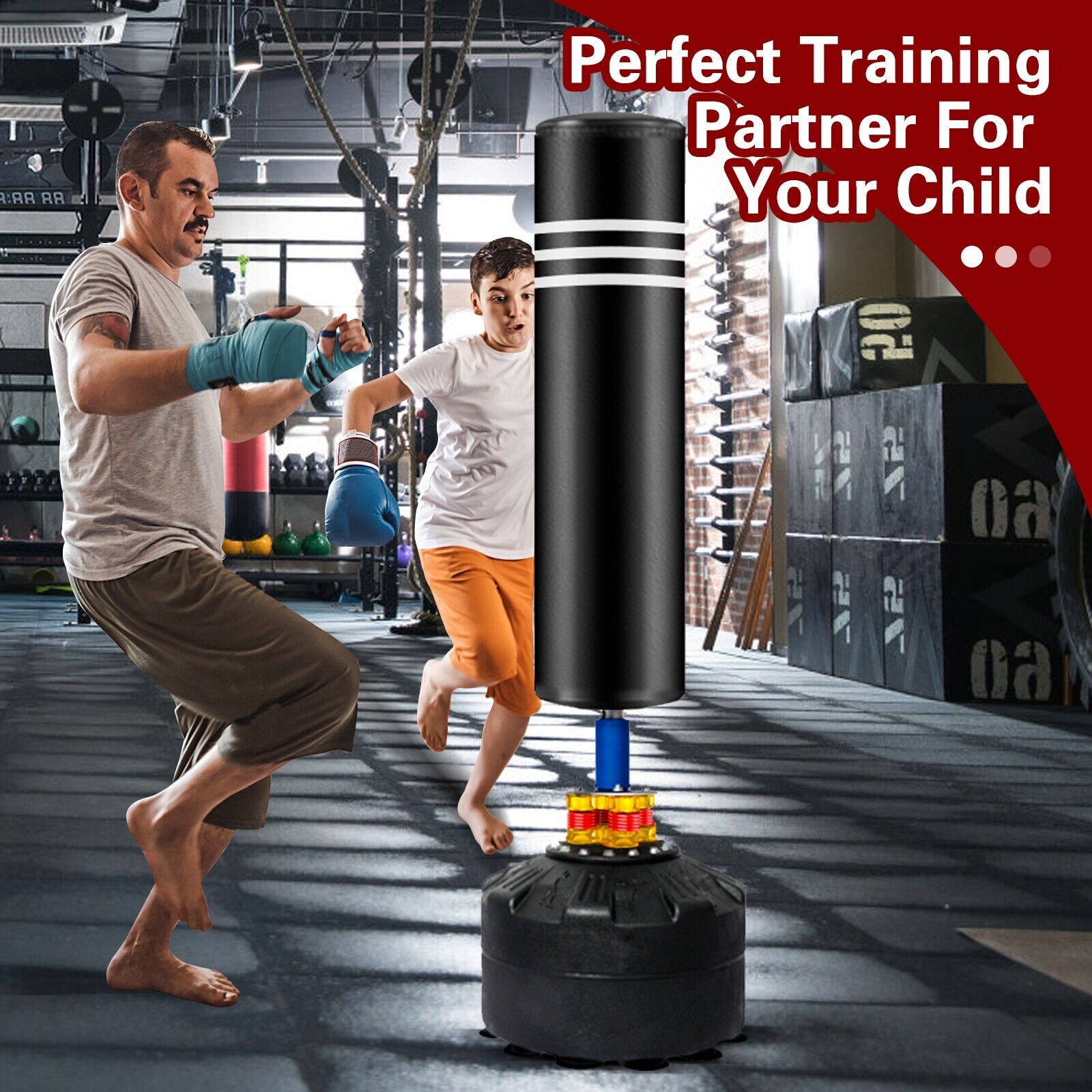 Online Fitness Depot boxing punching bag stand for adults and kids, 175cm height, ideal for boxing training and martial arts practice.