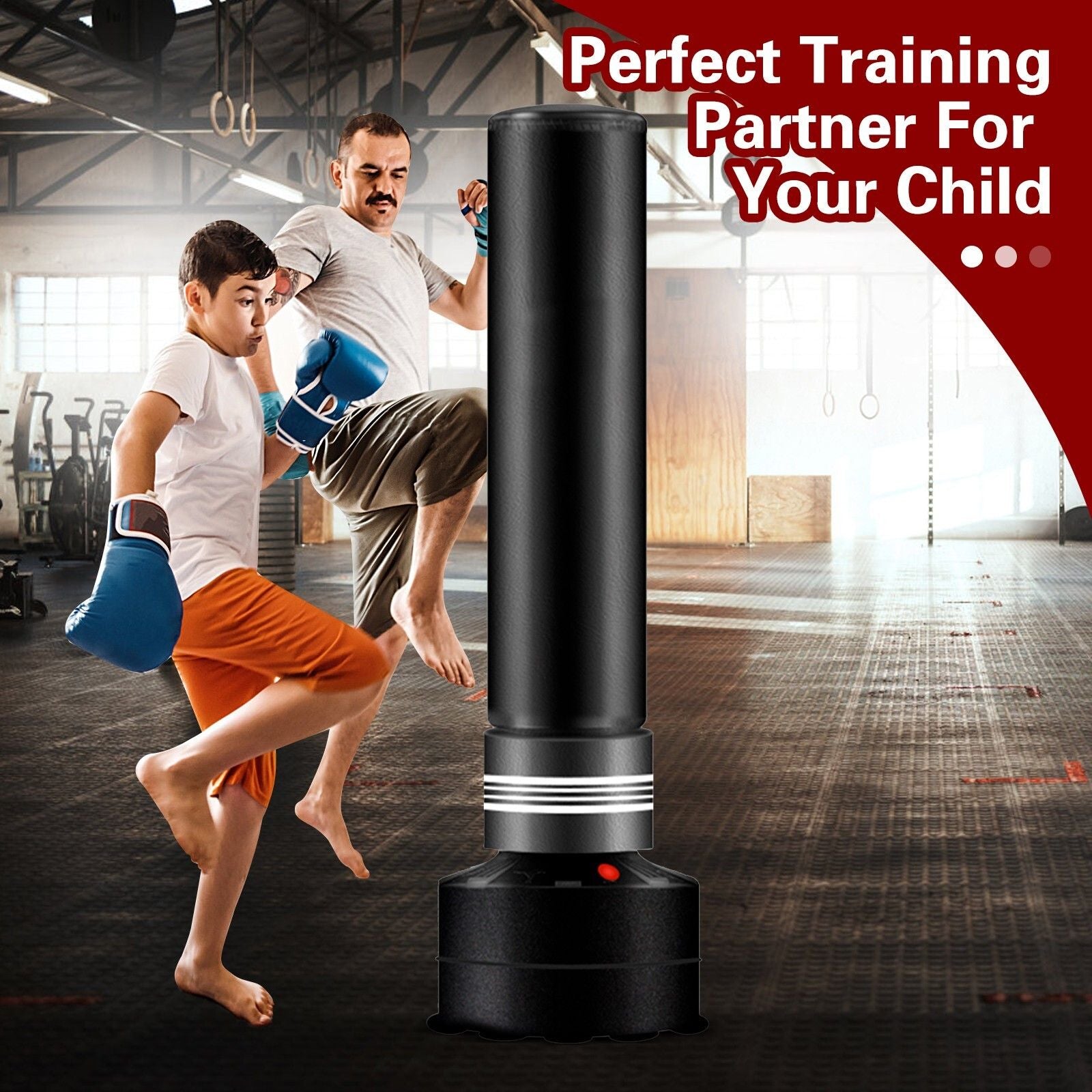 Standing boxing bag for punch training, 170cm tall, suitable for adults and kids, from Online Fitness Depot, used in gym workouts.