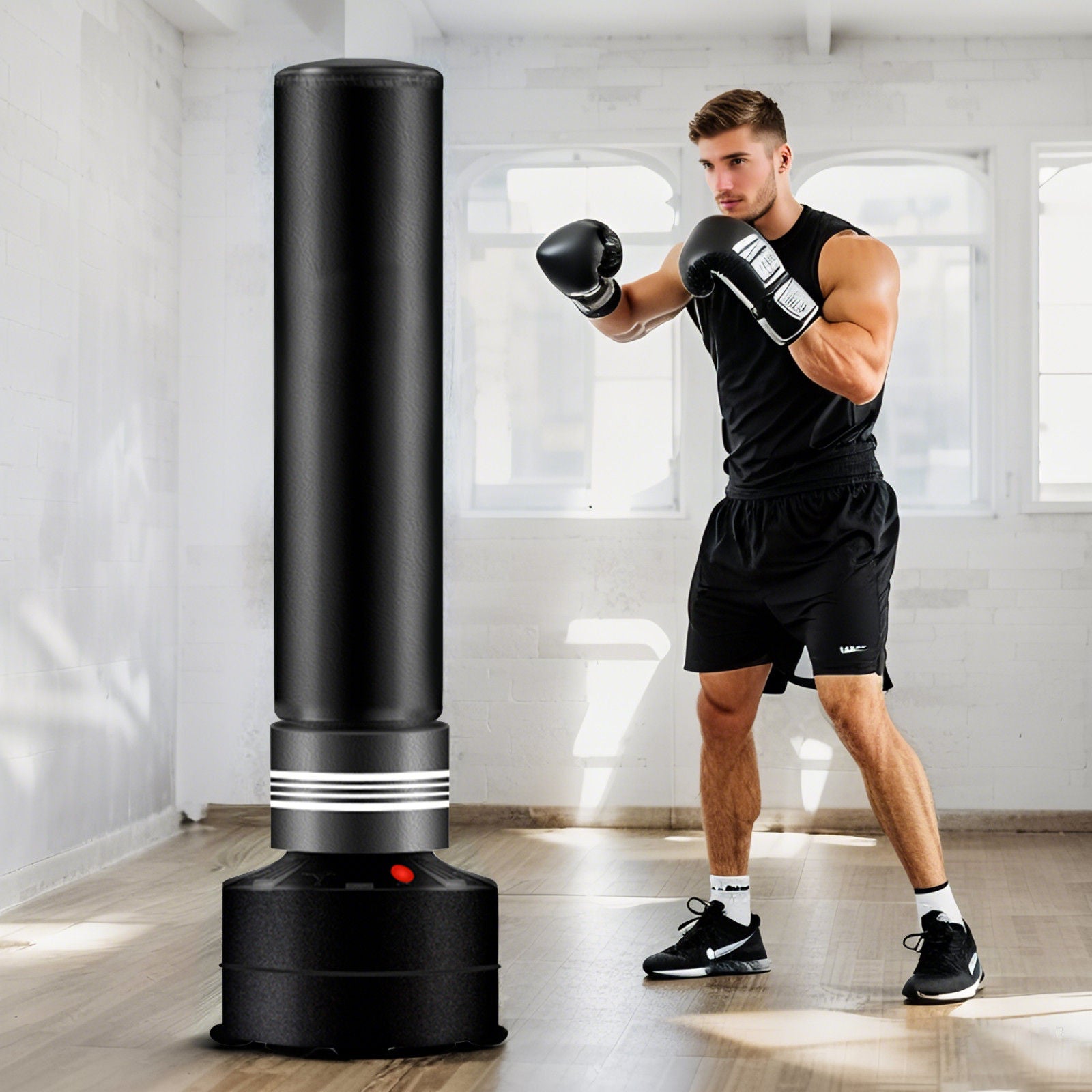 Standing boxing bag for punch training, 170cm, suitable for adults and kids, from Online Fitness Depot, used in boxing and martial arts workouts.
