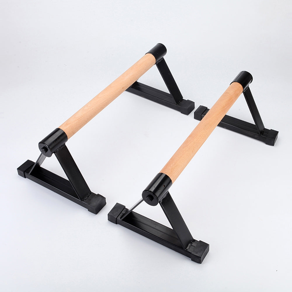 Pair of online fitness depot parallettes for push-ups and exercises, featuring double rod stands for strength training.