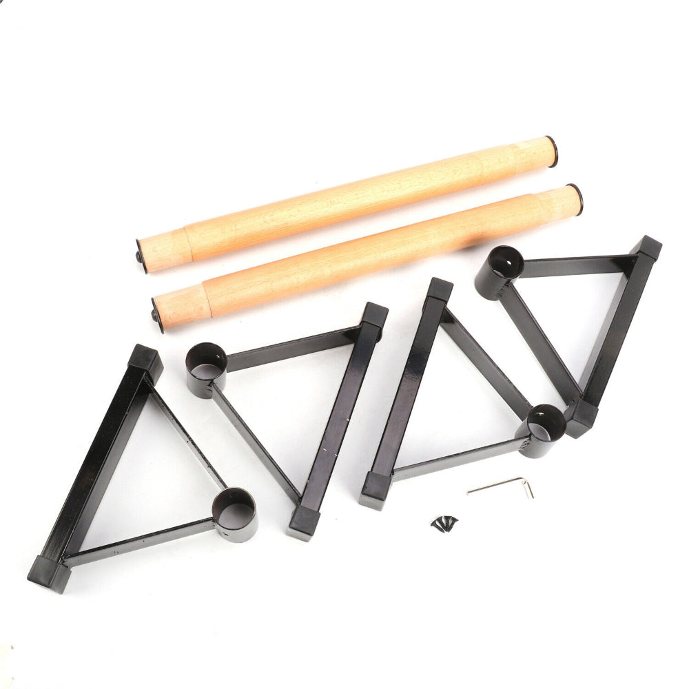 Pair of black parallettes for push-up exercises, made of durable metal, with double rod stand for home gym fitness training.