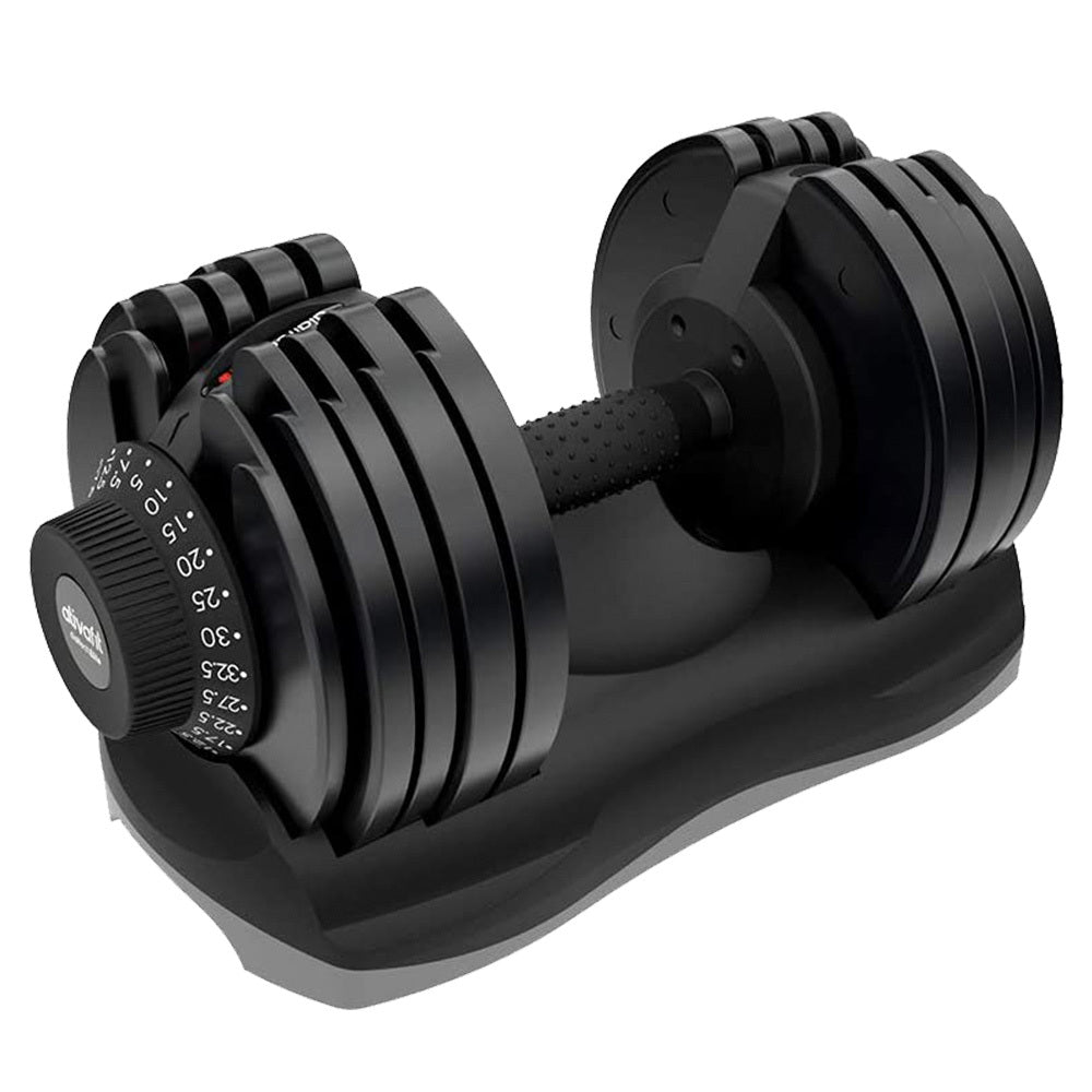 Adjustable 32.5kg ATIVAFIT dumbbell for home gym fitness training, featuring weight plates and ergonomic handle.