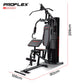 PROFLEX Multi-Station Compact Home Gym Set with 150lbs weight plates, including various strength training stations and equipment