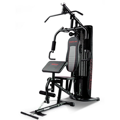 Proflex Multi-Station Home Gym Set with 98lbs weight plates, showcasing various exercise stations and weights for full-body workouts.