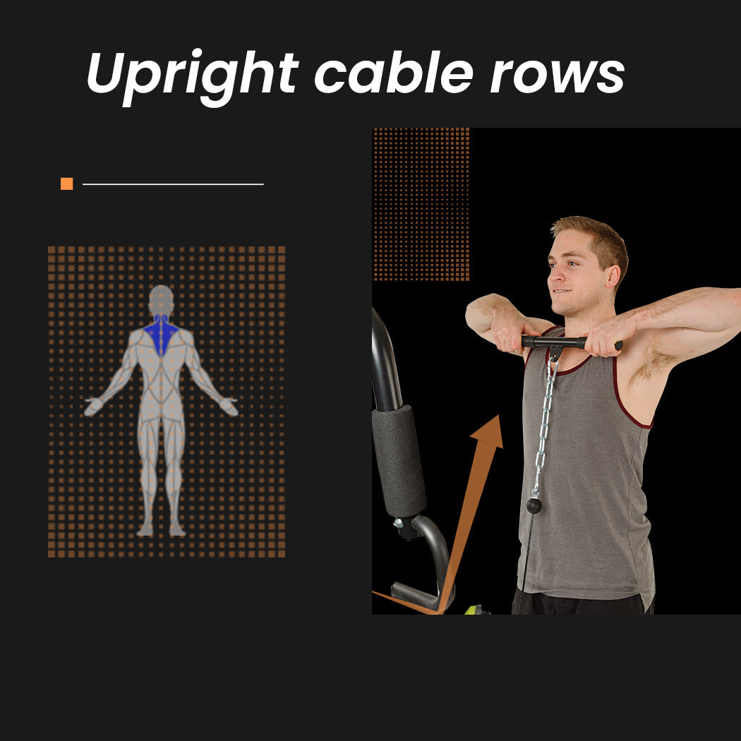 PROFLEX multi-station home gym set with 98lbs weight plates, featuring adjustable exercise stations and weightlifting rack.
