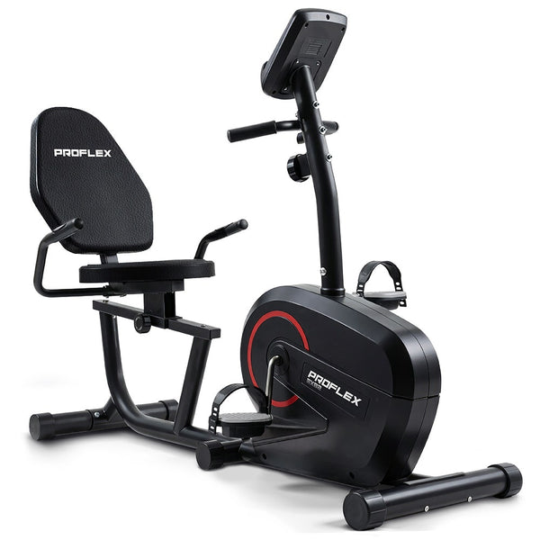 PROFLEX Magnetic Recumbent Exercise Bike, LCD Display, Heart Rate Sensors, Adjustable Seat, 8-Level Resistance, Comfortable Seated Home Cardio Fitness Machine