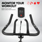 Black Powertrain Home Gym Flywheel Spin Bike with digital monitor and adjustable seat for cardio workouts.
