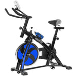 Blue Powertrain Home Gym Flywheel Exercise Spin Bike with adjustable handlebars and sturdy frame for indoor cardio workouts.