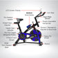 Blue Powertrain Home Gym Flywheel Exercise Spin Bike with adjustable seat and handlebars for indoor cycling workouts.