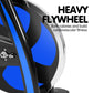Blue Powertrain Home Gym Flywheel Spin Bike with adjustable seat and handlebars for indoor cardio workouts.