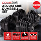 Online Fitness Depot Powertrain 2 x 40kg adjustable dumbbells for home gym, featuring ergonomic handles and weight plates.