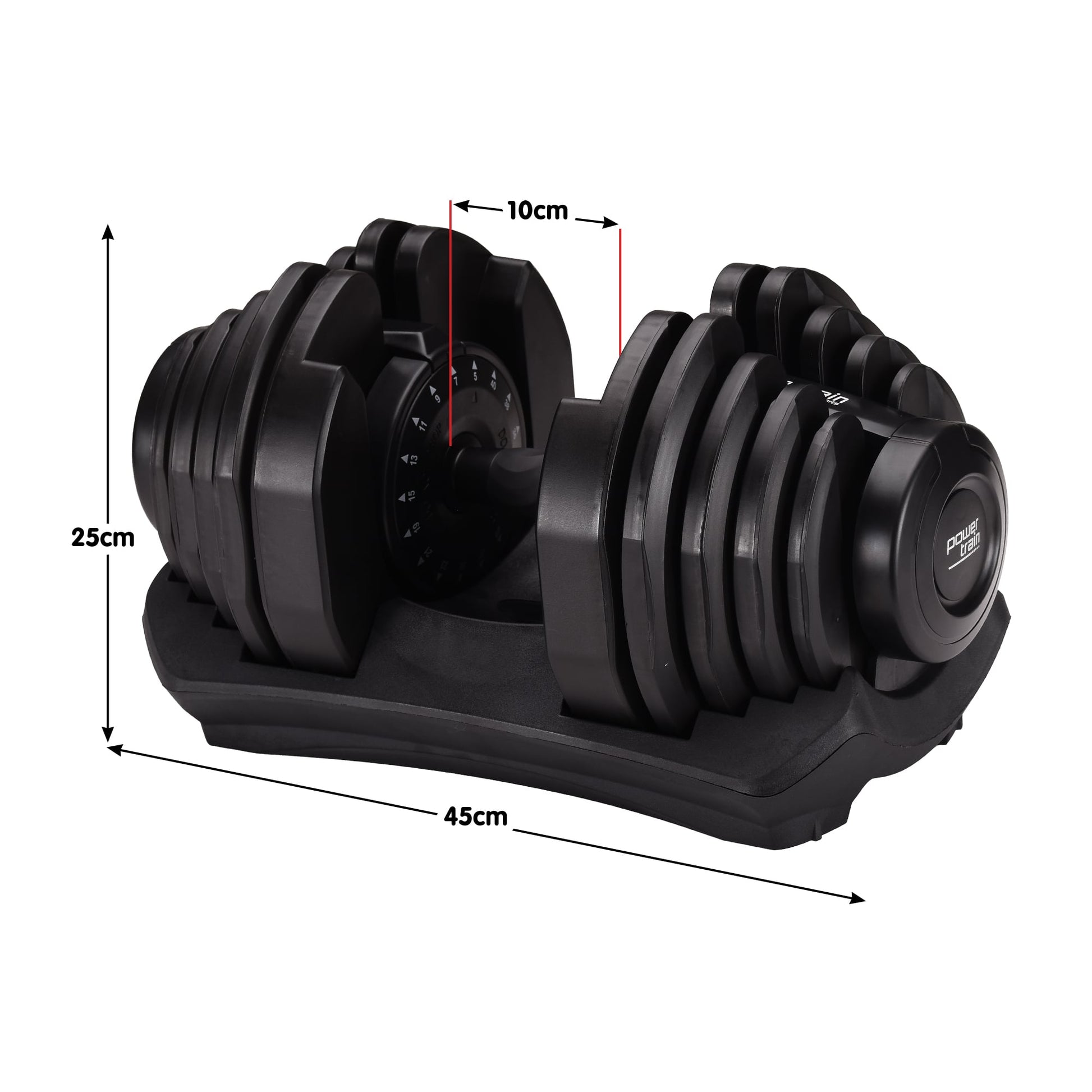 Online Fitness Depot Powertrain adjustable dumbbells, 2 x 40kg, home gym free weights for strength training and fitness workouts.