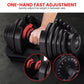 Online Fitness Depot Powertrain adjustable dumbbells set with 2 x 40kg weights for home gym strength training.