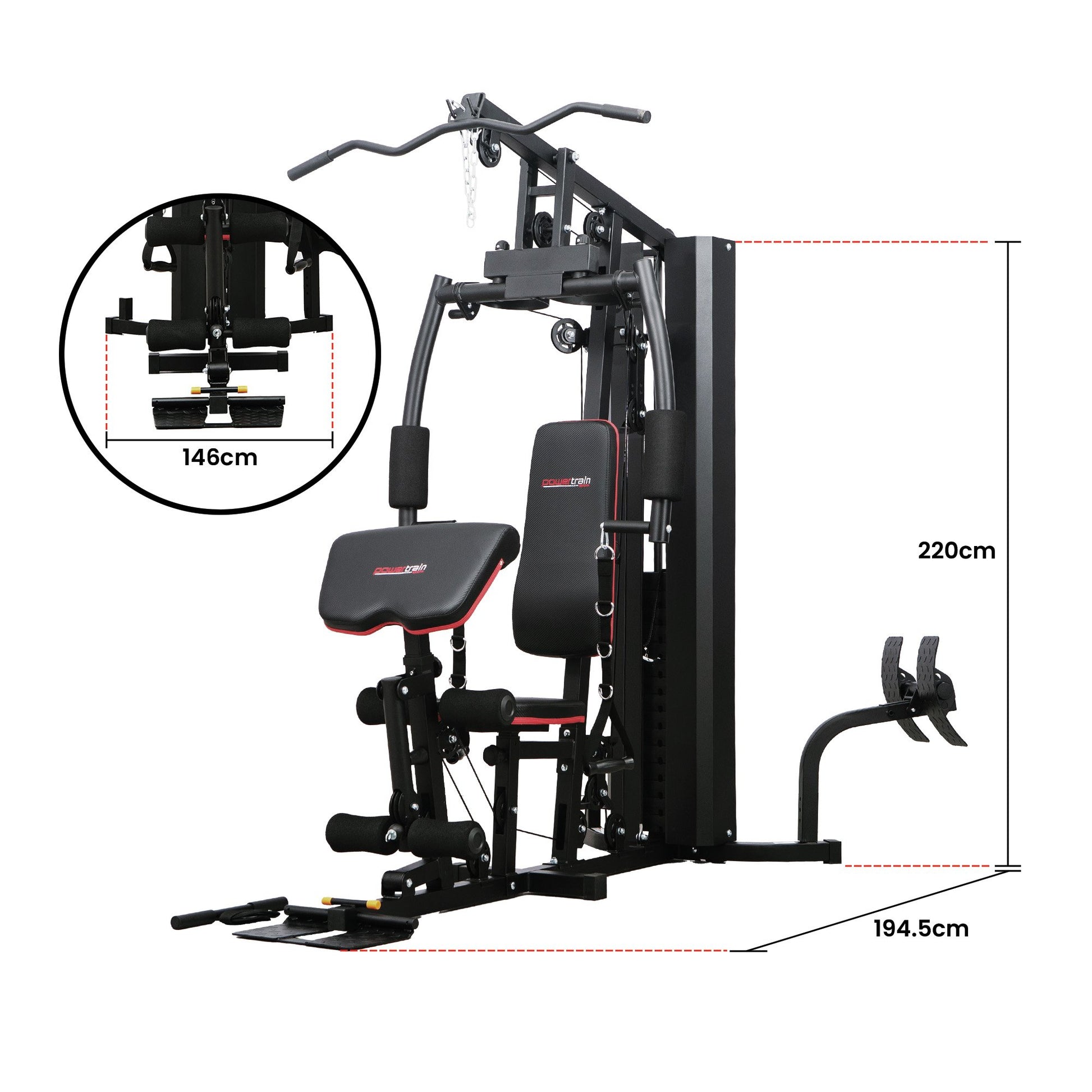 Powertrain Jx-89 multi-station home gym with 68kg weight and cable machine for full-body strength training.