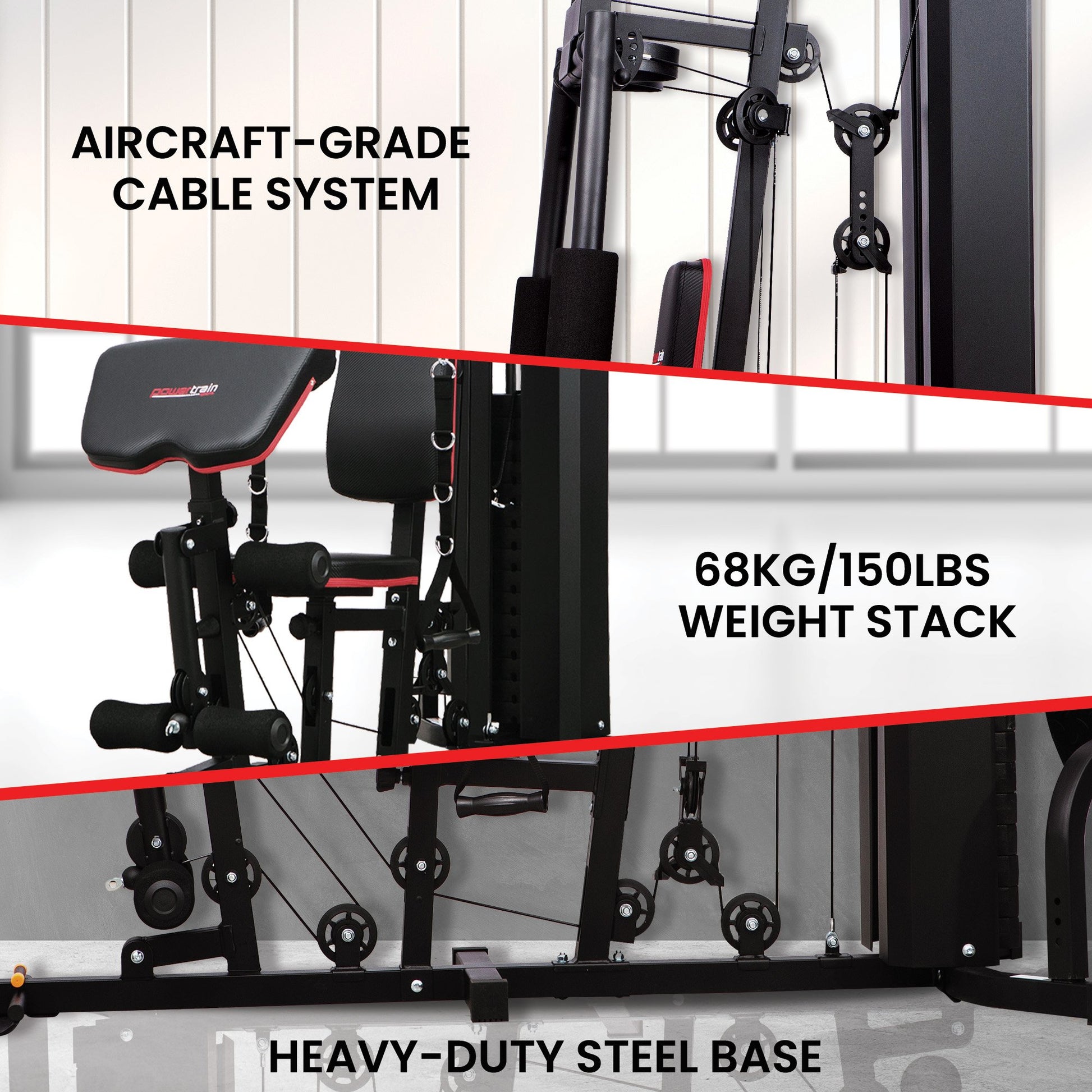 Powertrain Jx-89 multi-station home gym with 68kg weight cable machine, featuring exercise stations for full-body workouts.