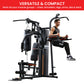 Powertrain Multi Station Home Gym with 150lbs weights and punching bag for boxing and fitness exercises.
