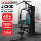 Powertrain JX-300 multi-station home gym with 44kg weight stack, curl pad, leg extension, and pull-down bar for full-body workouts