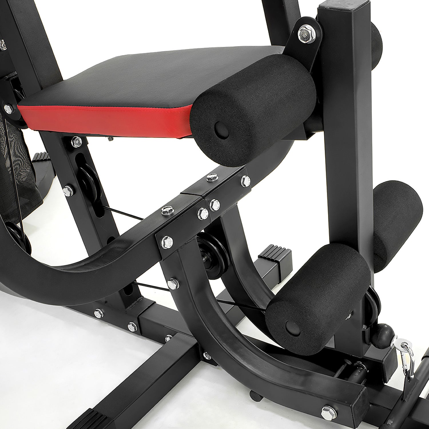 Powertrain home gym multi station with boxing punching bag and speed ball for boxing and fitness training.