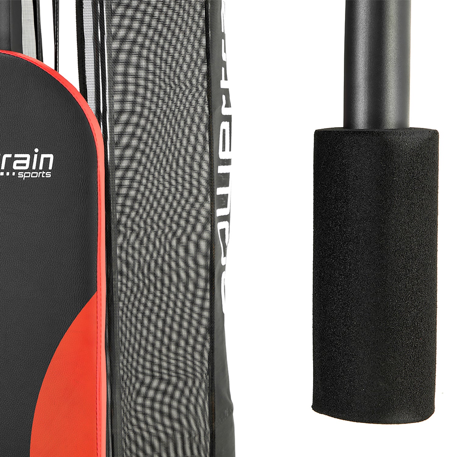 Powertrain home gym multi station with boxing punching bag and speed ball for boxing and martial arts training.