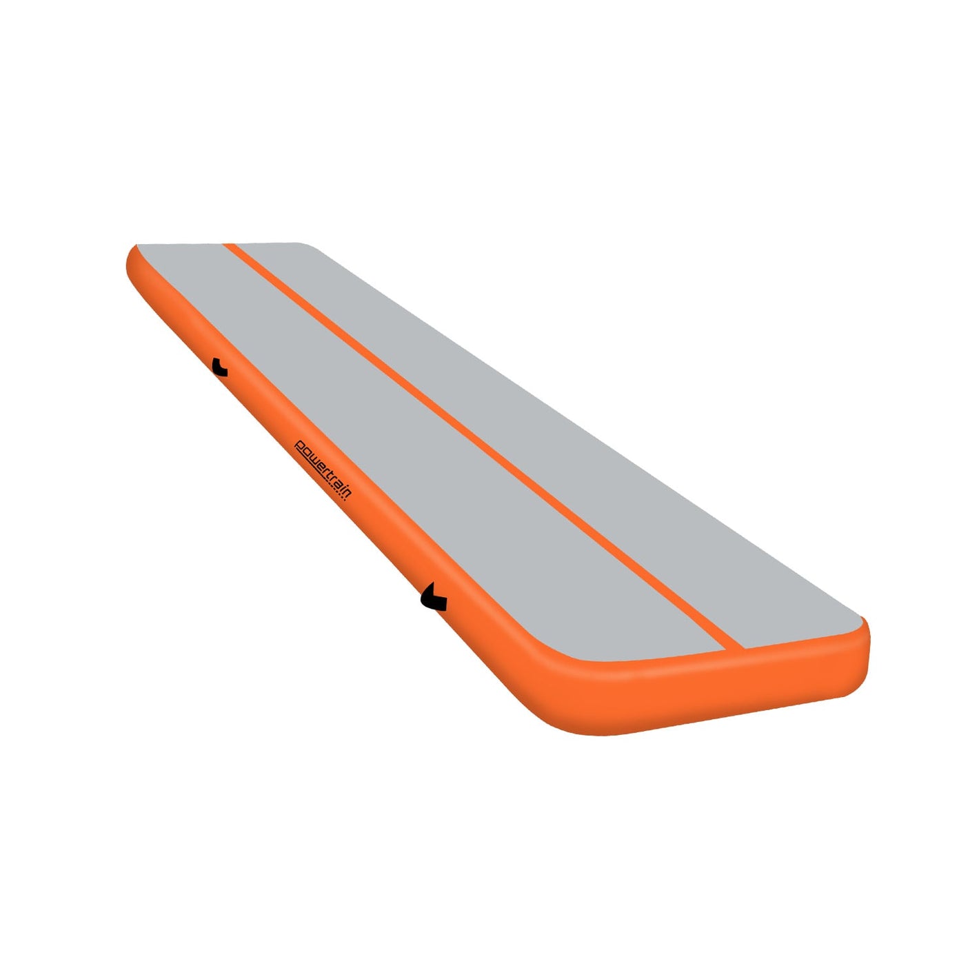 Orange Powertrain Airtrack inflatable gymnastics tumbling mat, 3m x 1m with 20cm thickness for exercise and gym training.