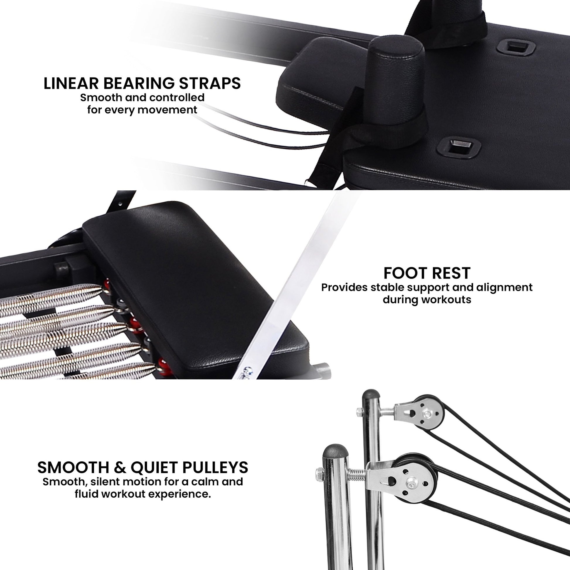 Powertrain Aria Steel Foldable Pilates Board Reformer with footbar, jumpboard, and sitting box for full-body indoor and outdoor fitness.