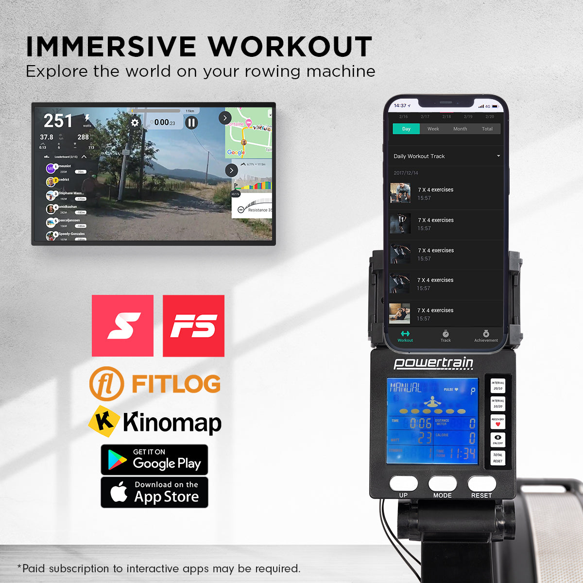 Online Fitness Depot Powertrain Air Rowing Machine for home gym cardio, featuring adjustable resistance and ergonomic design.