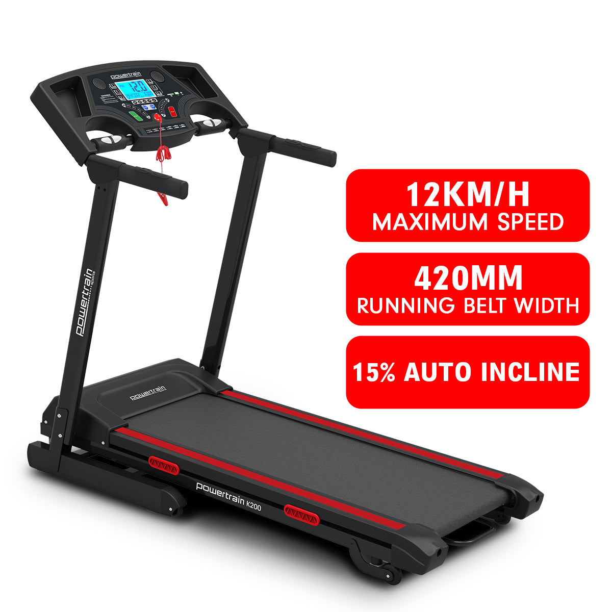 Electric Powertrain K200 folding treadmill from Online Fitness Depot, suitable for home gym running and exercise workouts.