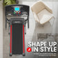 Powertrain K200 electric folding treadmill for home gym, showing running belt and control panel with digital display.