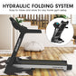 Powertrain K2000 treadmill with fan and auto incline, showing digital display and running surface for cardio workouts.