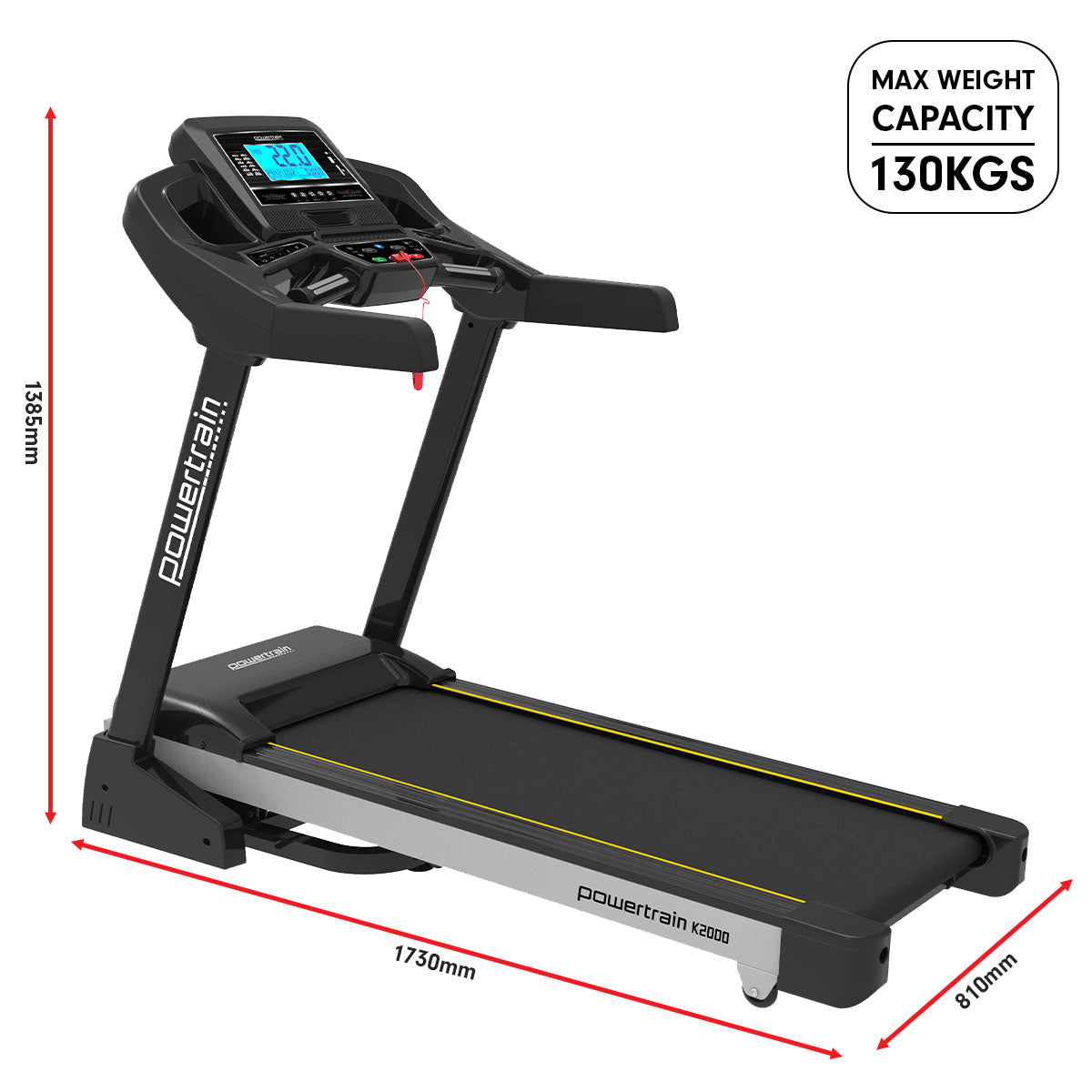 Powertrain K2000 treadmill from Online Fitness Depot with fan, auto incline, and 22km/h speed for home gym workouts.
