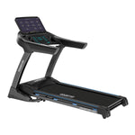 Powertrain V1100 treadmill with WiFi touchscreen and incline, used for fitness and gym training exercises.