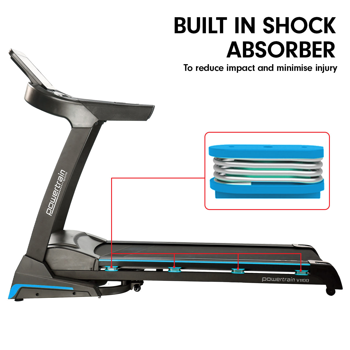 Powertrain V1100 treadmill with Wi-Fi touchscreen display, incline, for home gym workouts, by Online Fitness Depot.