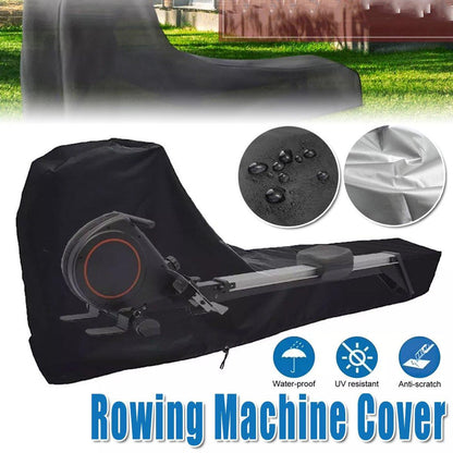 Black waterproof rowing machine cover from Online Fitness Depot protects gym equipment from dust and moisture.
