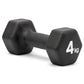 Pair of black Adidas Hex Dumbbells for gym training and fitness weight lifting, with ergonomic grips and durable construction.