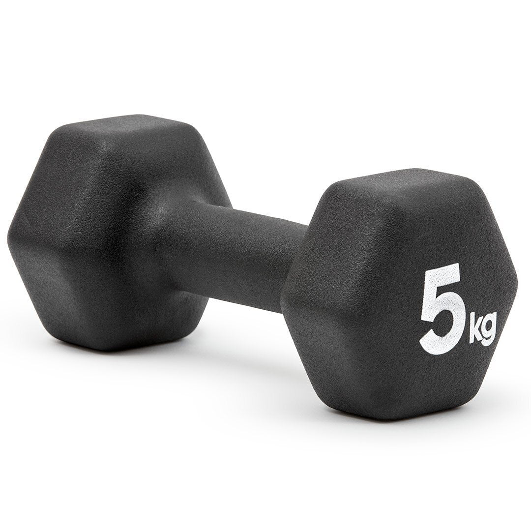 Pair of black Adidas Hex Dumbbells for gym training and weight lifting, with textured grips for fitness workouts.