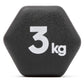 Pair of Adidas 3 kg dumbbells for strength training, with black handles and compact design for gym workouts.