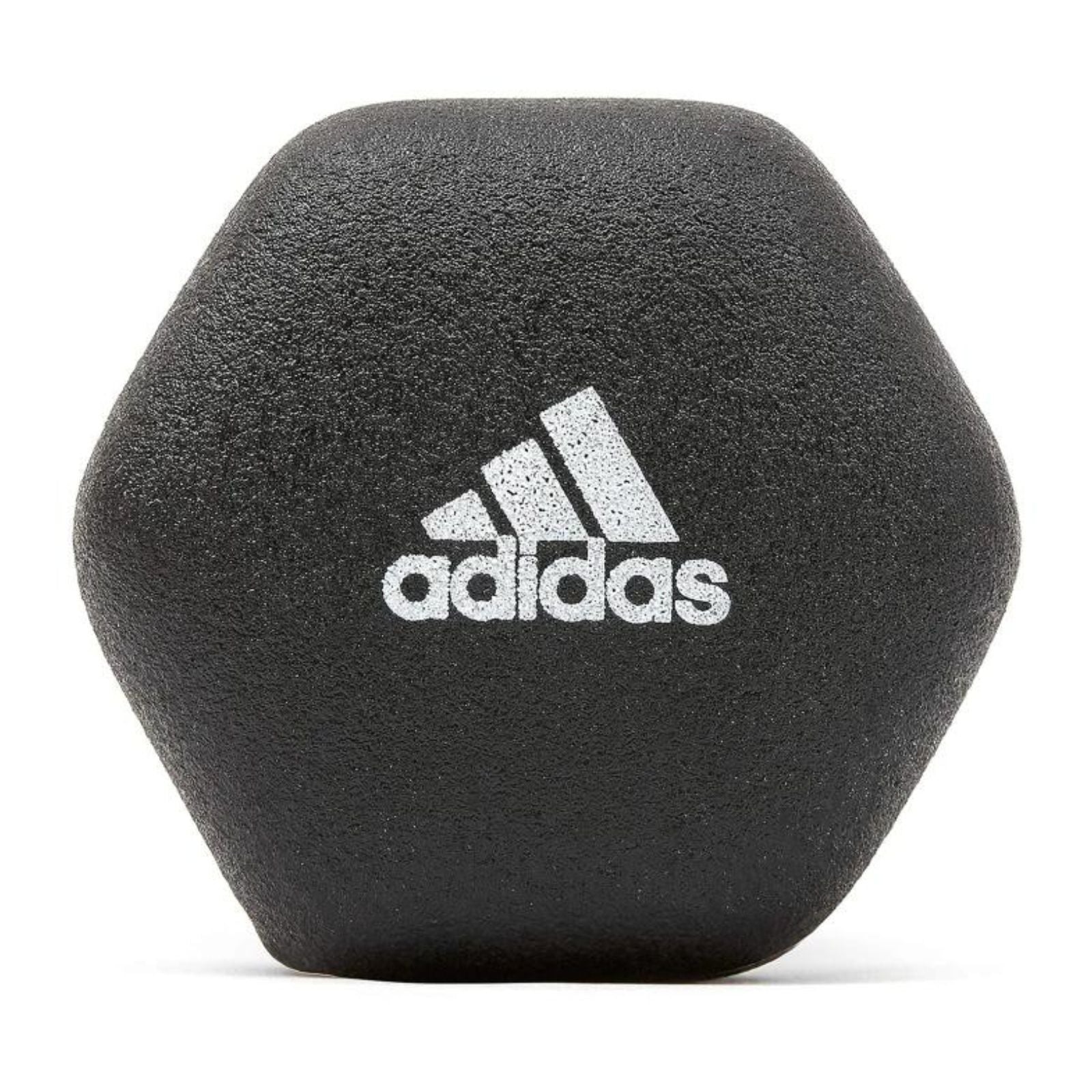 Pair of 3kg Adidas dumbbells for weight lifting and strength training, featuring black rubber-coated handles and compact design.