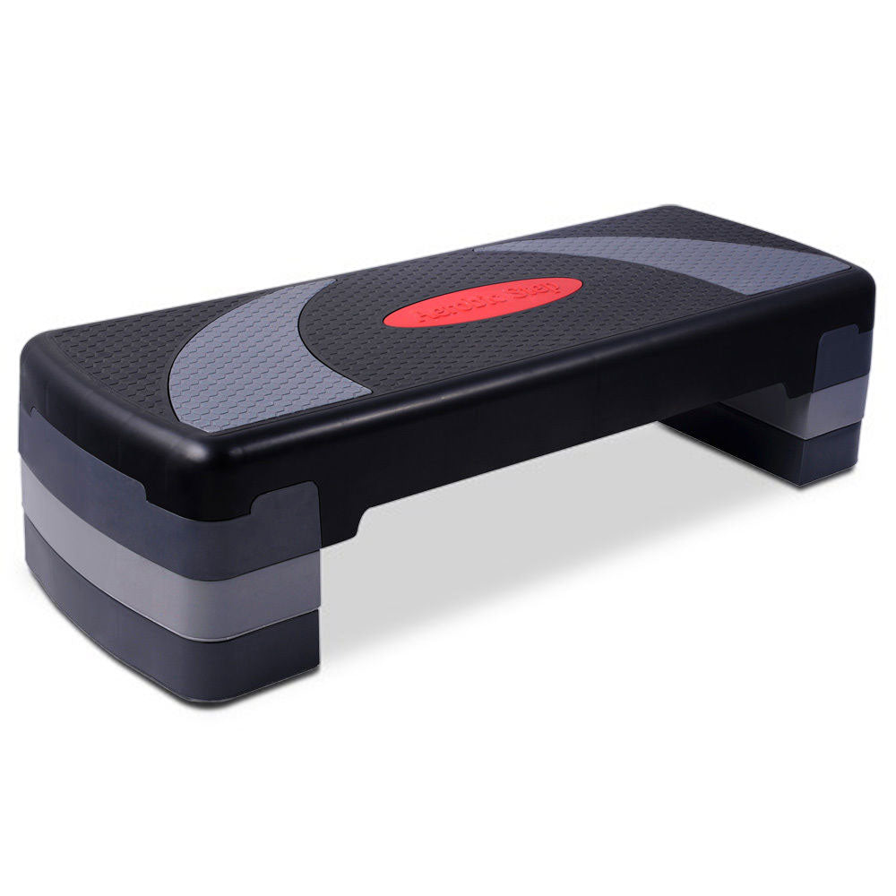 3-level aerobic workout stepper bench by Online Fitness Depot, used for home gym cardio and strength training exercises.