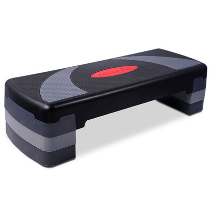 3-level aerobic workout stepper bench by Online Fitness Depot, used for home gym cardio and strength training exercises.