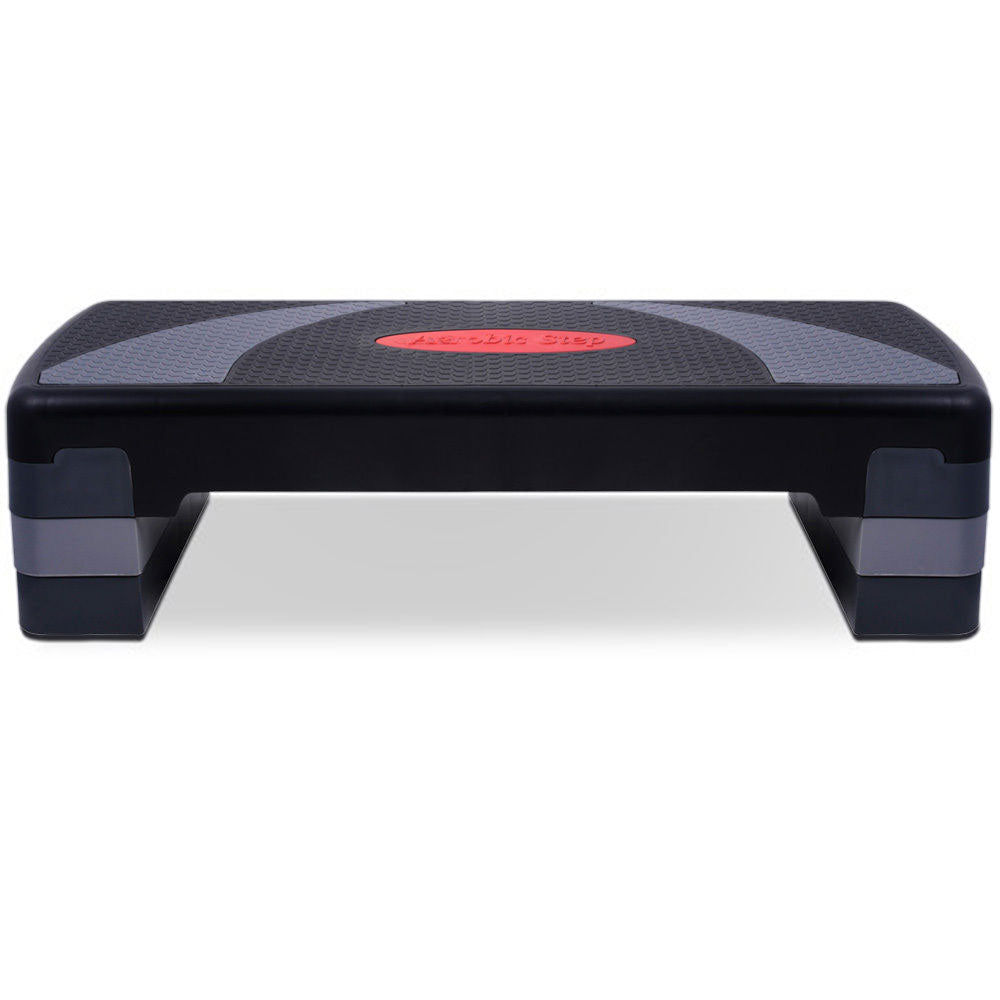 Online Fitness Depot 3-level aerobic workout step bench with four blocks for home gym step exercises and fitness training.