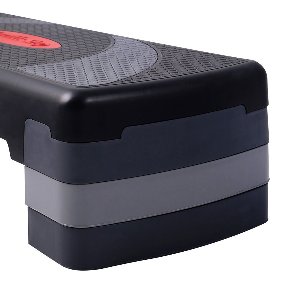 Online Fitness Depot 3-level aerobic workout stepper with four blocks for home gym, exercise, and fitness training.