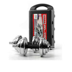 20kg York dumbbell set with black weights and handle, stored in a plastic case, for home gym fitness and strength training.