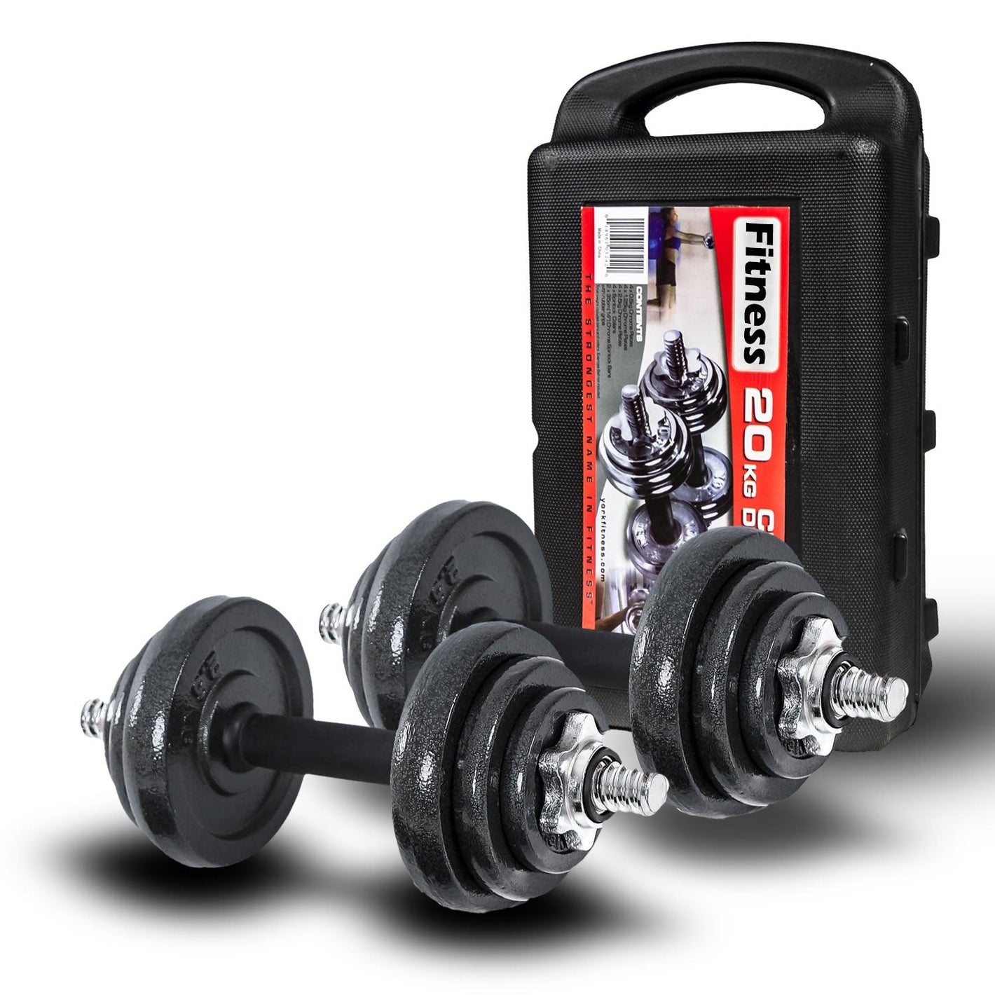 20kg cast iron dumbbell set by Online Fitness Depot with black weights, suitable for home gym strength training and fitness exercises.