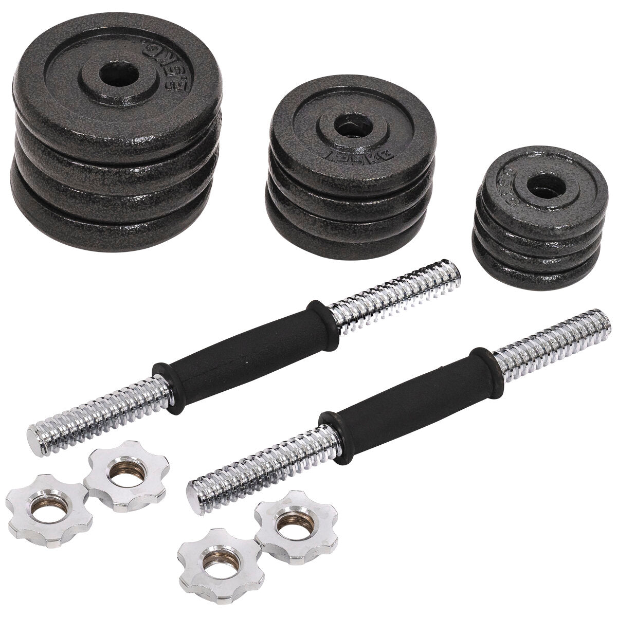 20kg cast iron dumbbell set with black handles and case, suitable for home gym strength training by Online Fitness Depot.