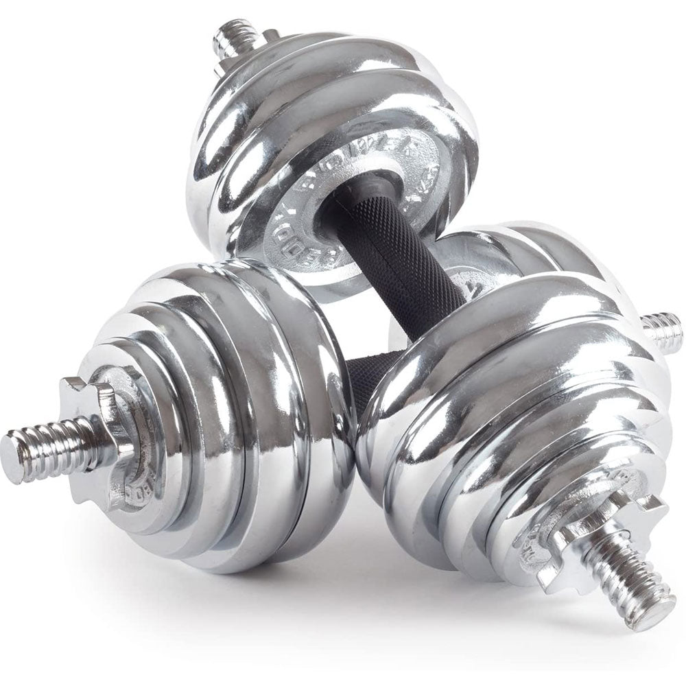 30kg chrome dumbbell set from Online Fitness Depot with weight plates and handle for home gym strength training.