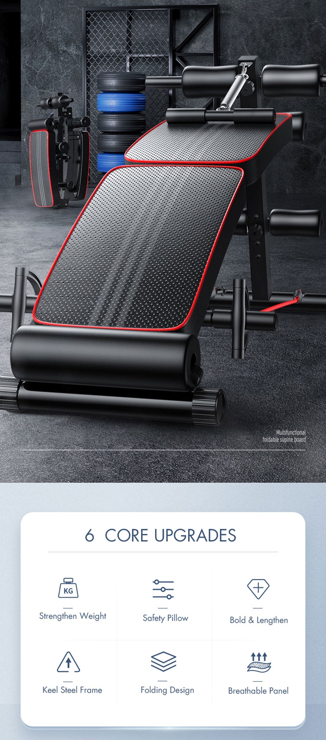 Foldable adjustable sit-up bench from Online Fitness Depot for abdominal exercises and home gym workouts.