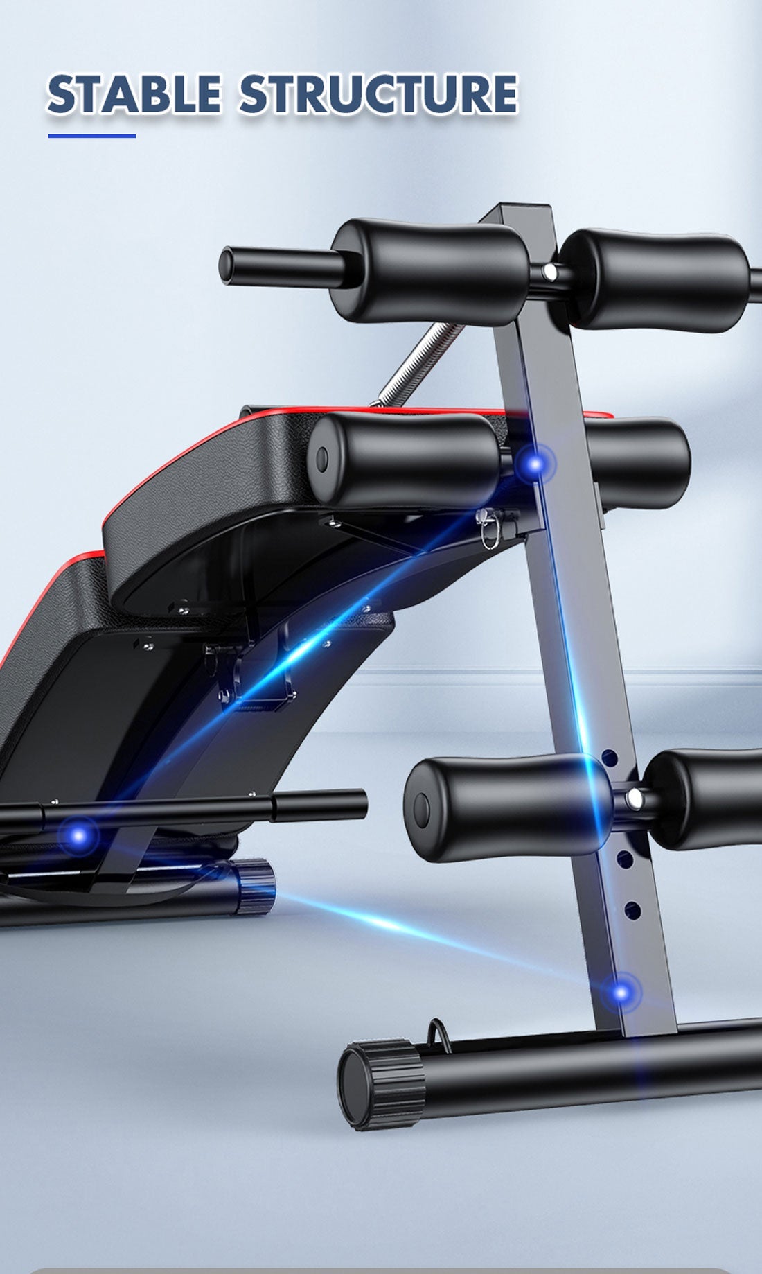 Foldable adjustable home gym sit-up bench by Online Fitness Depot with padded seat and compact design for abdominal exercises.