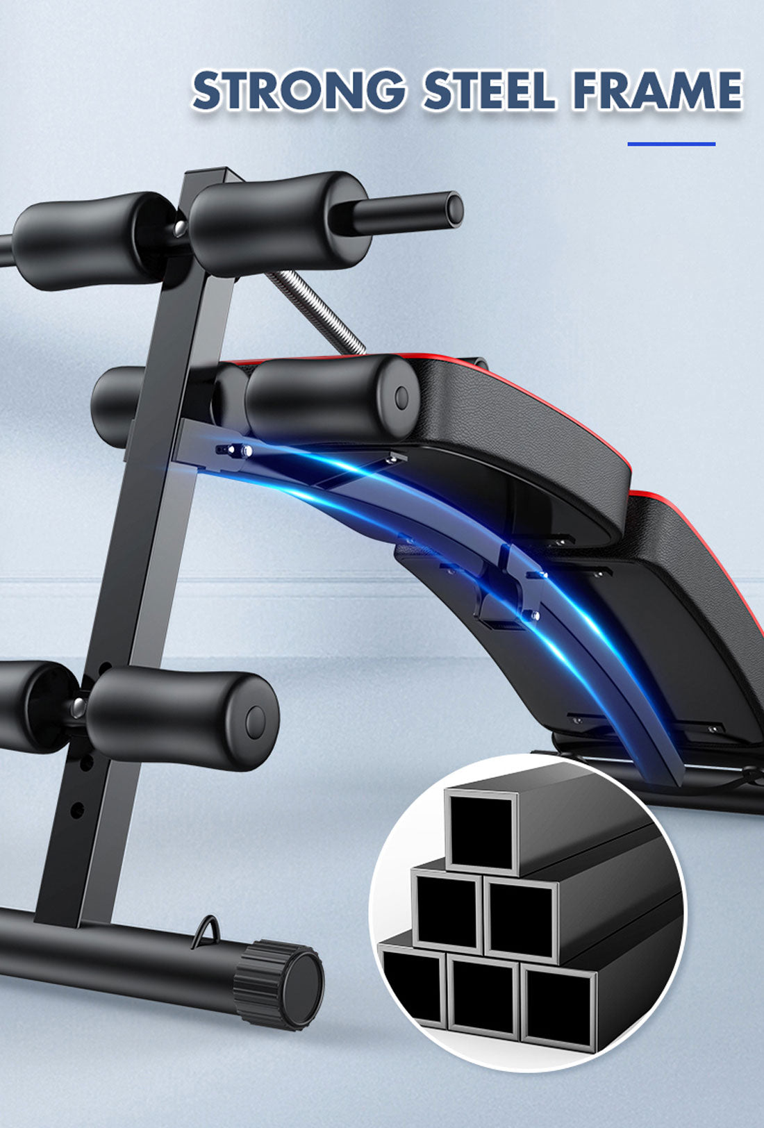 Foldable adjustable sit-up bench by Online Fitness Depot with padded surface for abdominal exercise and home gym workouts.