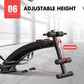 Foldable adjustable sit-up abdominal bench with online fitness depot branding for gym and ab exercises, shown in a gym setting